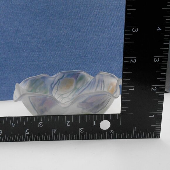 VINTAGE SMALL REUVEN RUFFLED EDGE ART GLASS BOWL & PLATE WATERCOLOR SATIN FINISH - Picture 7 of 12